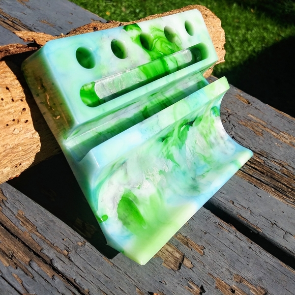 Desk Organizer Phone Holder Tablet Stand Handmade Resin Tech Gear - Picture 14 of 17